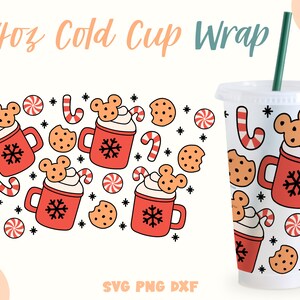 Coffee and Cookie Full Wrap Svg, Christmas Svg, No Hole Cold Cup 24 Oz, Svg, Png, DXF files for Cricut