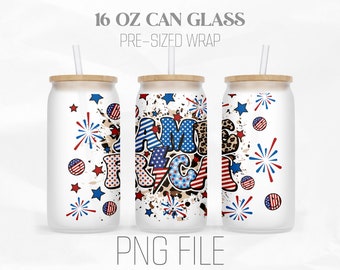 4th of Juli Can Wrap Png, Retro Amerika Png, Leopard 16 Unzen Libbey Glas kann Becher Sublimation Design Digital Png Datei