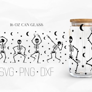 Dancing Skeleton Can Glass Wrap Svg, Funny Skeleton svg, Halloween Libbey Glass, 16oz Can Wrap, Svg, Png, DXF files for Cricut