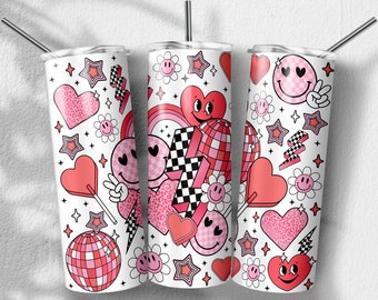 Valentine Groovy Tumbler Png, Retro Valentine's Day png, Groovy Smile Sublimation Designs, Skinny Tumbler 20oz, PNG File Digital Download