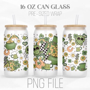 Retro St Patrick Can Wrap Png, Irish day Png, St Patricks Day png, 16oz Libbey Glass Can Tumbler Sublimation Design Digital Png File