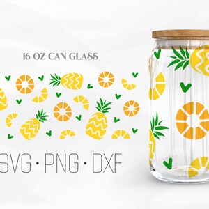 Pineapple Can Glass Wrap Svg, Pineapple Libbey Glass svg, fruit svg, Summer svg, 16oz Libbey Wrap Svg, Svg, Png, DXF files for Cricut