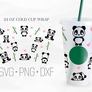 Panda Full Wrap svg, Panda Bamboo svg, Rolling Panda SVG, copo frio venti de 24 onças, arquivos Svg, Png, DXF para Cricut