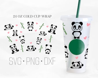 Panda Full Wrap svg, Panda Bamboo svg, Rolling Panda SVG, 24oz venti cold cup, Svg, Png, DXF files for Cricut