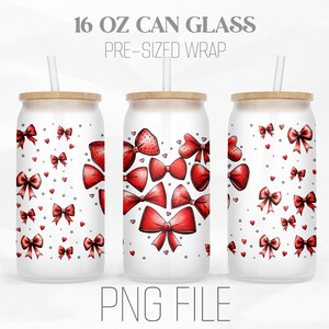 Heart Coquette Bow Wrap Png, Valentine Bow Png, Heart Png, Valentines Day 16oz Libbey Glass Can Tumbler Sublimation Design Digital Png File