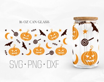 Pumpkin Halloween Can Glass Wrap SVG, Can Glass Svg, 16oz Libbey Wrap Svg, Svg, Png, DXF files for Cricut