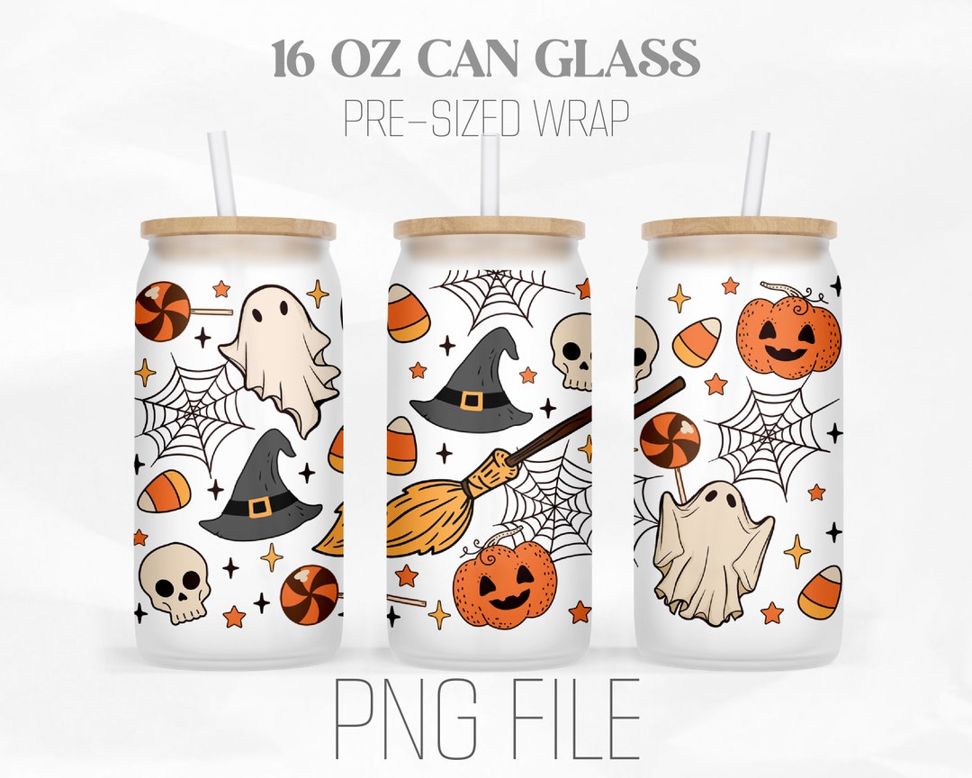 Retro Halloween Can Wrap Png, Halloween Png, Spooky Vibes 16oz Libbey ...