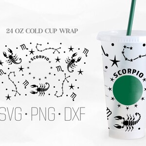 Taza Escorpio Full Wrap, zodiac svg, Horóscopo Wrap Svg, Signos del Zodíaco, Astrología SVG, Venti Cold Cup 24oz, Cortar archivos para Cricut