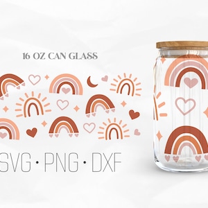 Boho Rainbow Can Glass Wrap SVG, arco-íris wrap svg, arquivos Libbey Wrap Svg, Svg, Png, DXF de 16 onças para Cricut