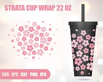 Sakura Flower Strata Svg, Blossom svg, Floral Spring Strata svg, Strata 22 oz Cup, Svg, Png, DXF files for Cricut