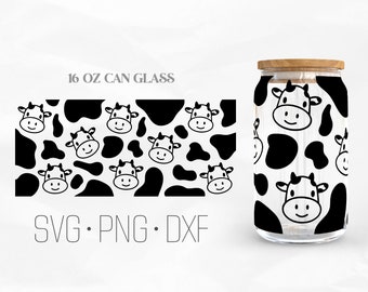 Cow Can Glass Wrap SVG, Cow Print svg, Cow Head svg, animal print svg, 16oz Libbey Wrap Svg, Svg, Png, DXF files for Cricut