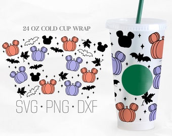 Halloween Pumpkin Full Wrap SVG, Night Bat Halloween Svg Venti Cold Cup 24 Oz, Svg, Png, DXF files for Cricut