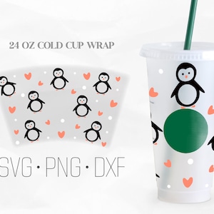 Penguins Full Wrap svg, Copa copo de nieve, Venti Cold Cup 24 Oz, Archivos Svg, Png, DXF para Cricut