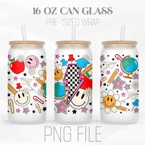 Retro teacher Can Wrap Png, teacher life png, Teacher Png, 16oz Libbey Glass Can Tumbler Sublimation Design Digital Png File