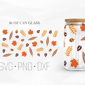 Autumn Leaves Can Glass Wrap SVG, Can Glass Svg, 16oz Libbey Wrap Svg, Svg, Png, DXF files for Cricut