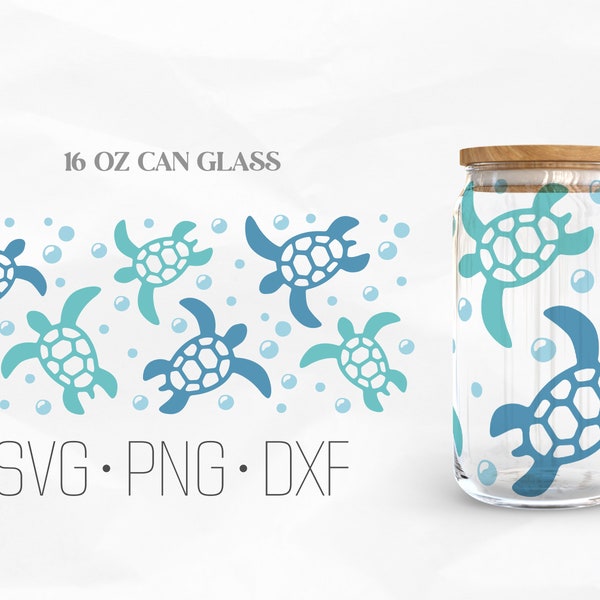 Sea Turtle Can Glass Wrap Svg, Ocean life Libbey Glass, 16oz Can Wrap, Svg, Png, DXF files for Cricut