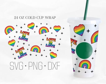 Love is Love Full Wrap Svg, pride svg, Venti Cold Cup 24 Oz, Svg, Png, DXF files for Cricut