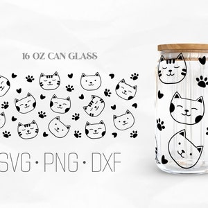 Cut Katze kann Glas Wrap SVG, kann Glas SVG, 16 Unzen Libbey Wrap SVG, SVG, Png, DXF-Dateien für Cricut