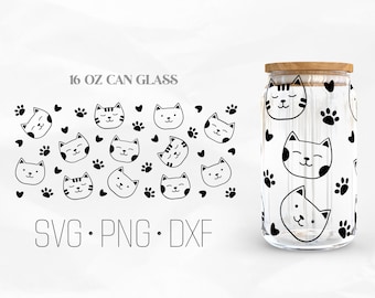 Couper chat Can Glass Wrap SVG, Can Glass Svg, 16oz Libbey Wrap Svg, Svg, Png, fichiers DXF pour Cricut