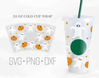 Momia Halloween Full Wrap SVG, Momias svg, Venti Cold Cup 24 Oz, Svg, Png, archivos DXF para Cricut