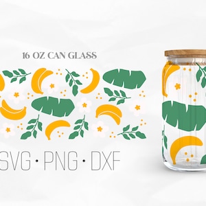 Banana Can Glass Wrap Svg, Summer Libbey Glass, Floral 16oz Can Wrap, Svg, Png, DXF files for Cricut
