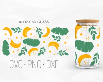 Banana Can Glass Wrap Svg, Summer Libbey Glass, Floral 16oz Can Wrap, Svg, Png, DXF files for Cricut