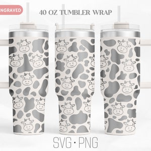 Cow Laser Engraved Tumbler Wrap Svg, Cow Head svg, animal print 40 Oz Tumbler Wrap, Digital Download, Svg, Png
