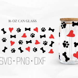 Hond pootafdruk kan glas wrap SVG, 16oz Libbey wrap SVG, SVG, PNG, DXF-bestanden voor Cricut