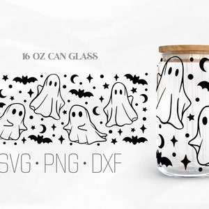 Ghost Can Glass Wrap Svg, Bat Svg, Halloween svg, Creepy ghost Libbey Glass, 16oz Can Wrap, Svg, Png, DXF files for Cricut
