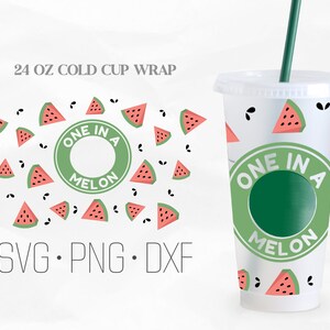 One in a Melon Full Wrap Svg, Summer SVG, Watermelon Svg, Venti Cold Cup 24oz SVG, Svg, Png, DXF files for Cricut