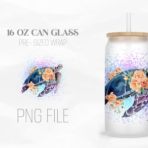 Sea turtle Glass Can Wrap Png, Animal Ocean 16oz Libbey Glass Can Tumbler Sublimation Design Digital Png File