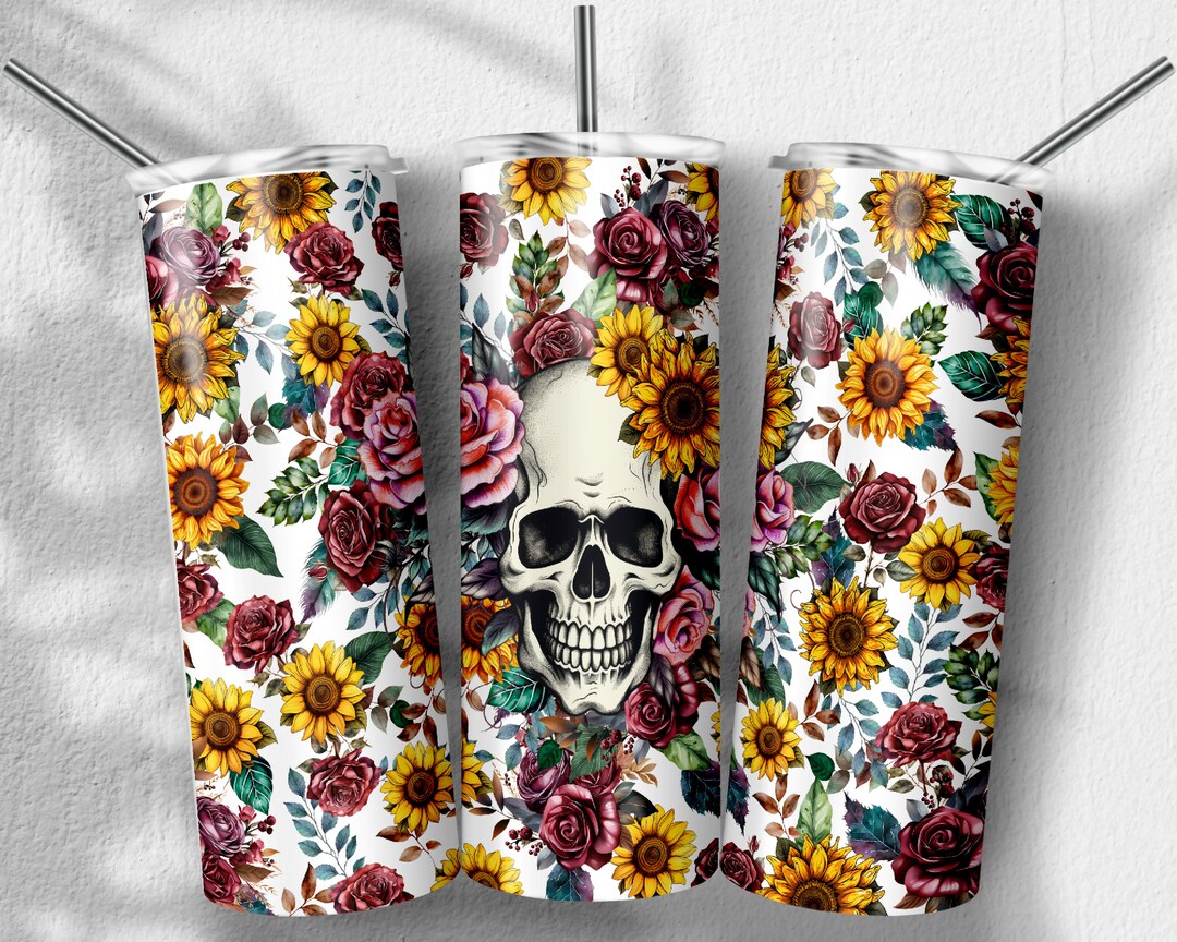 Floral Skull Sunflower Tumbler Png, Skeleton png, Skull Flower Png ...