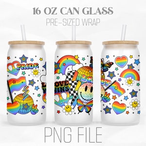 Retro Pride Rainbow Can Wrap Png, Pride Month Png, Gay Pride Png, 16oz Libbey Glass Can Tumbler Sublimation Design Digital Png File