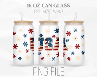 USA 4th of July Can Wrap Png, Patriotic png, 4th of July Png, American Flag Png, 16oz Libbey Glass Can Sublimation Design Digital Png File