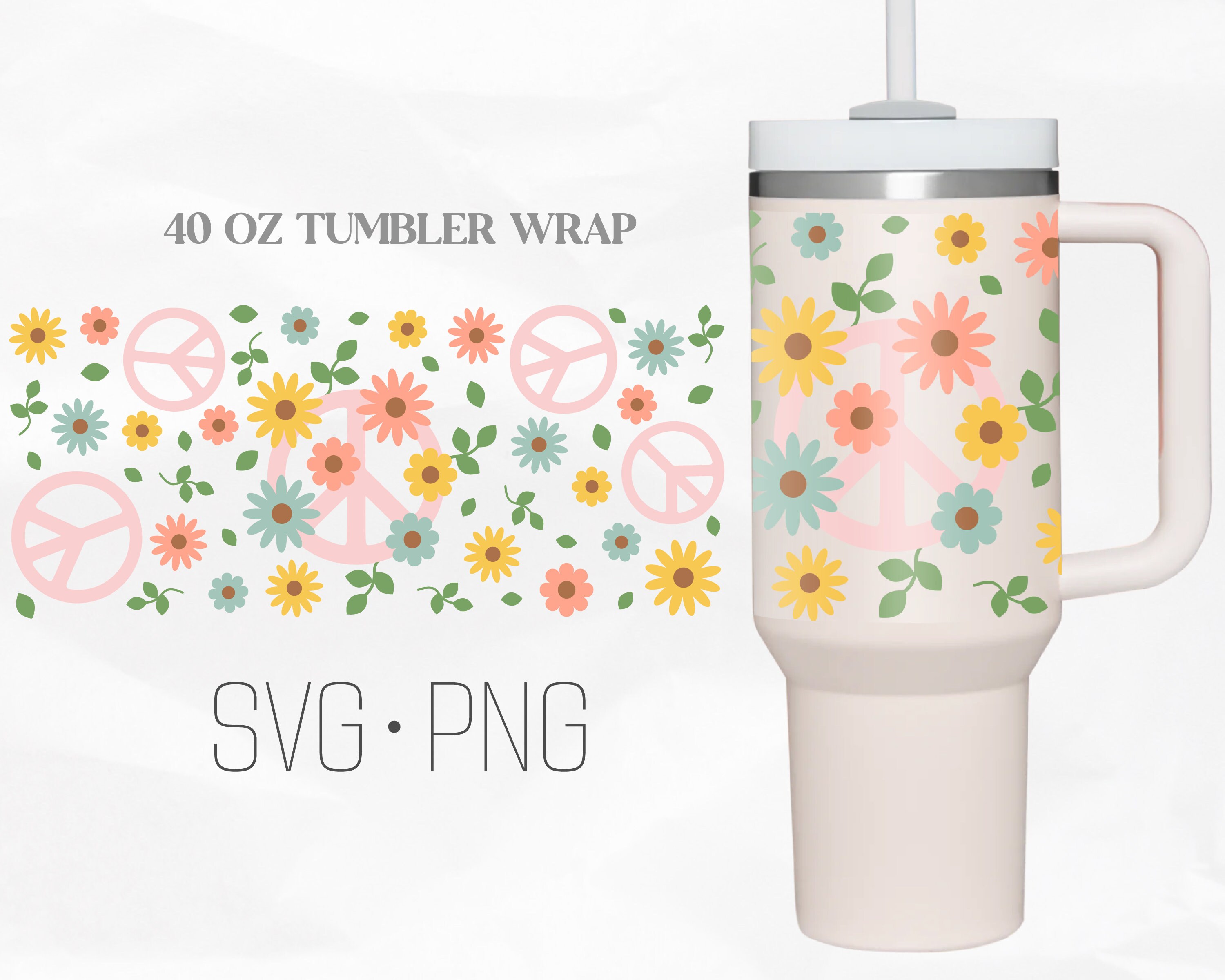 Peace Daisy Tumbler Wrap Svg Groovy Flowers Svg 40 Oz 