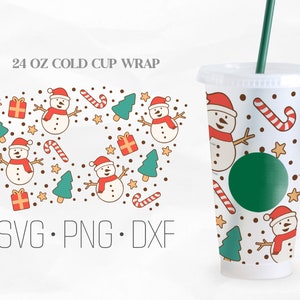 Retro Snowman Full Wrap, Christmas Venti Cold Cup 24 Oz, Svg, Png, DXF files for Cricut