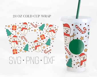 Retro Snowman Full Wrap, Christmas Venti Cold Cup 24 Oz, Svg, Png, DXF files for Cricut