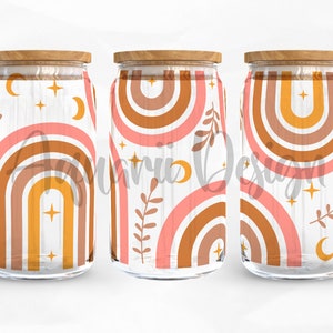Retro Boho Rainbow Can Glass Wrap Svg, Floral Libbey Glass, 16oz Can ...
