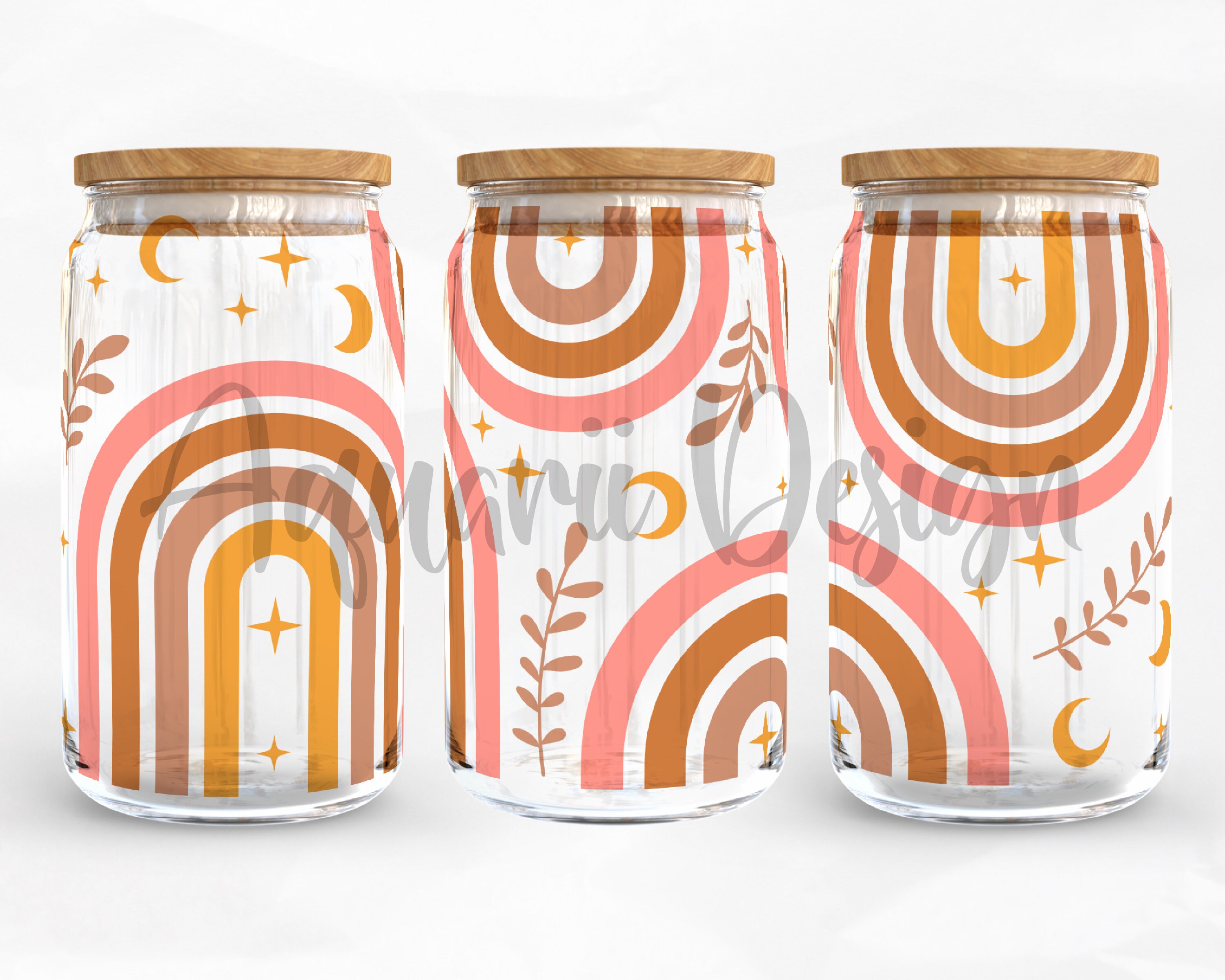 Retro Boho Rainbow Can Glass Wrap Svg, Floral Libbey Glass, 16oz Can ...