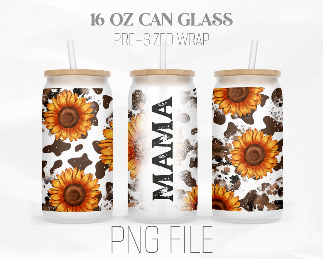 Mama Sunflower Can Wrap Png, Leopard Cowhide 16oz Libbey Glass Can ...