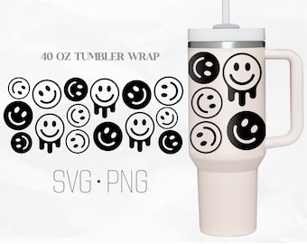 Smile Face Tumbler Wrap Svg, 40 Oz Quencher Stanley Full Wrap, Svg, Png, DXF files for Cricut