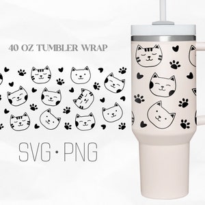 Cute cat Tumbler Wrap Svg, 40 Oz Quencher Stanley Full Wrap, Svg, Png files for Cricut