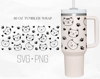 Cute cat Tumbler Wrap Svg, 40 Oz Quencher Stanley Full Wrap, Svg, Png files for Cricut