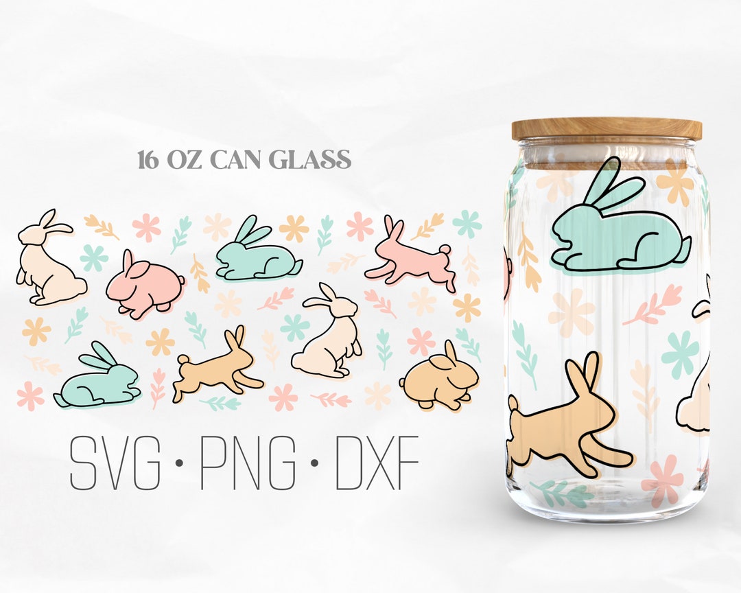 Bunny Can Glass Wrap Svg, Floral Rabbit Libbey Glass, Easter 16oz Can ...