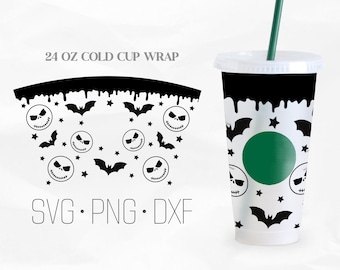 Jack Skellington Full Wrap SVG, Halloween svg, Horror svg, Venti Cold Cup 24 Oz, SVG, Png, DXF-Dateien für Cricut