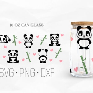 Panda fofo pode vidro Wrap SVG, arquivos Libbey Wrap Svg, Svg, Png, DXF de 16 onças para Cricut