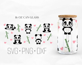 Cute panda Can Glass Wrap SVG, 16oz Libbey Wrap Svg, Svg, Png, DXF files for Cricut