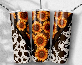Sunflower Cowhide Png, Rustic Western Sublimation Designs, Skinny Tumbler 20oz, PNG File Digital Download