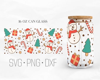 Retro Snowman Can Glass Wrap, Christmas Libbey Glass, 16oz Can Wrap, Svg, Png, DXF files for Cricut