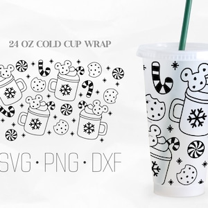 Coffee and Cookie line Full Wrap Svg, Christmas Svg, No Hole Cold Cup 24 Oz, Svg, Png, DXF files for Cricut